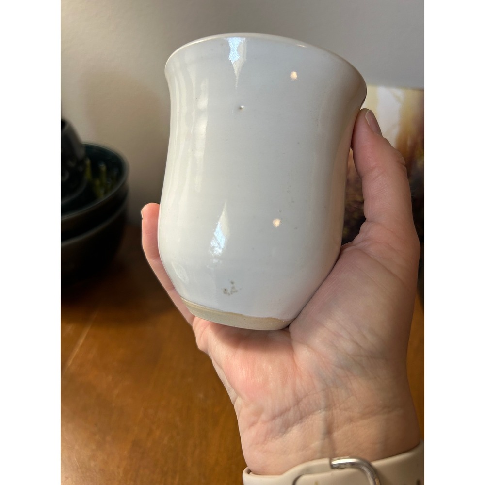 Studio Pottery White Glazed Ceramic Cup Vase Minimalist Handcrafted - Picture 6 of 6